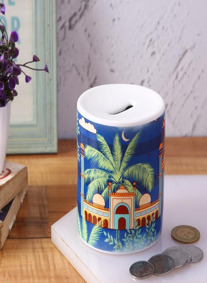 PentaDeco Navy Blue Floral Ceramic Money Box | 4-Inch Aesthetic Coin Bank | Premium Glossy Ceramic Piggy Bank for Gifting - Image 4